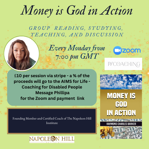 Money is God in Action — Group Reading, Studying, Teaching and Discussion. Every Monday from 7:00pm GMT on Zoom. £10 per session via Stripe.