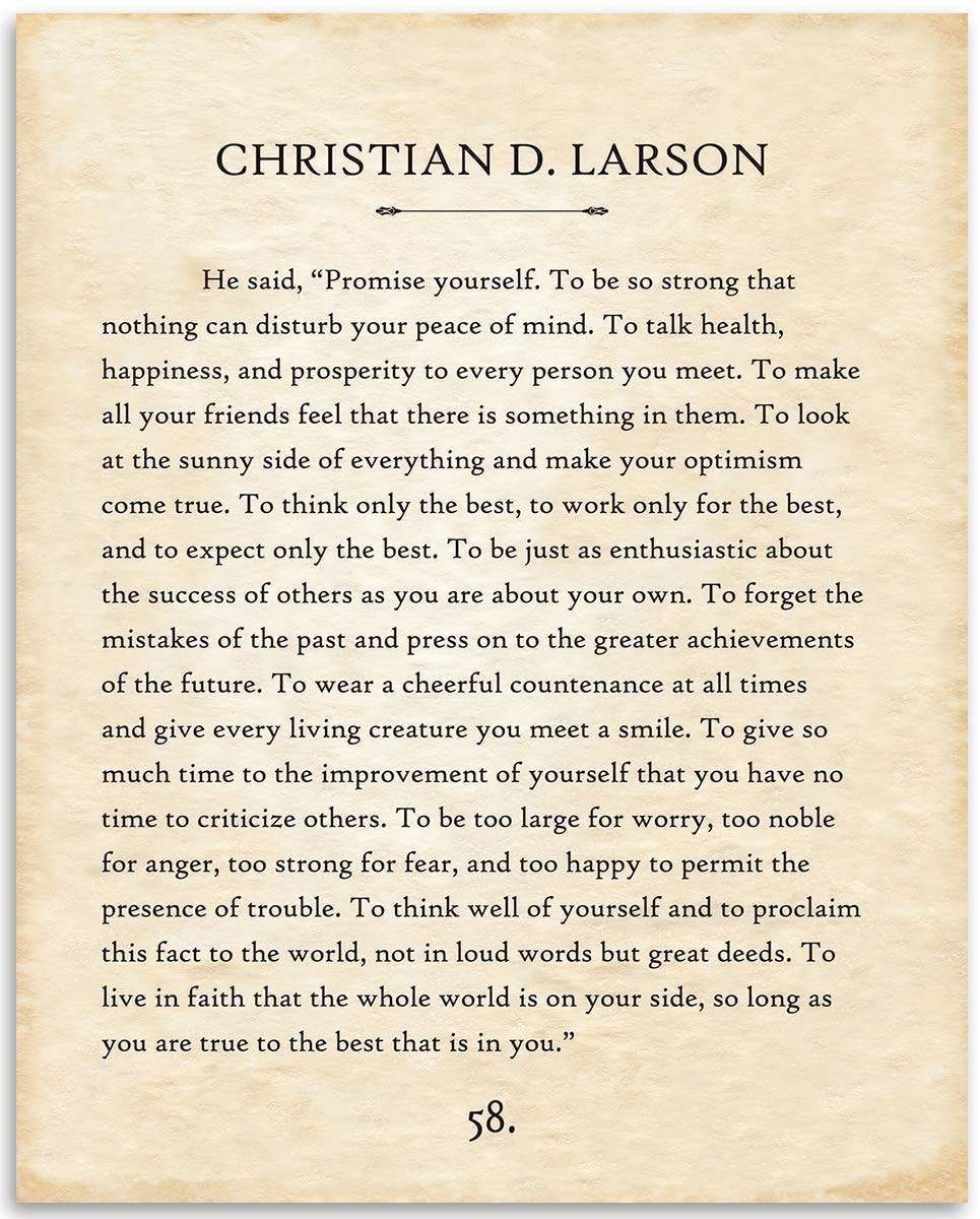 Christian D. Larson — Promise Yourself motivational quote on vintage parchment