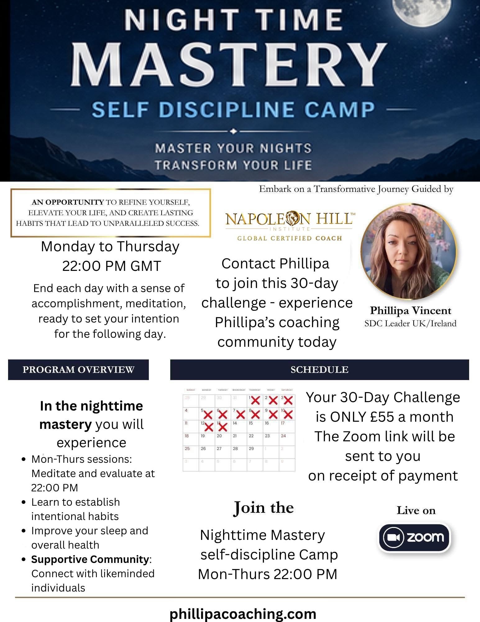 Night Time Mastery Self-Discipline Camp flyer